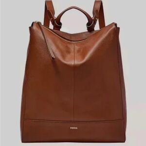 Fossil Elina convertible backpack in brown pebbled leathe